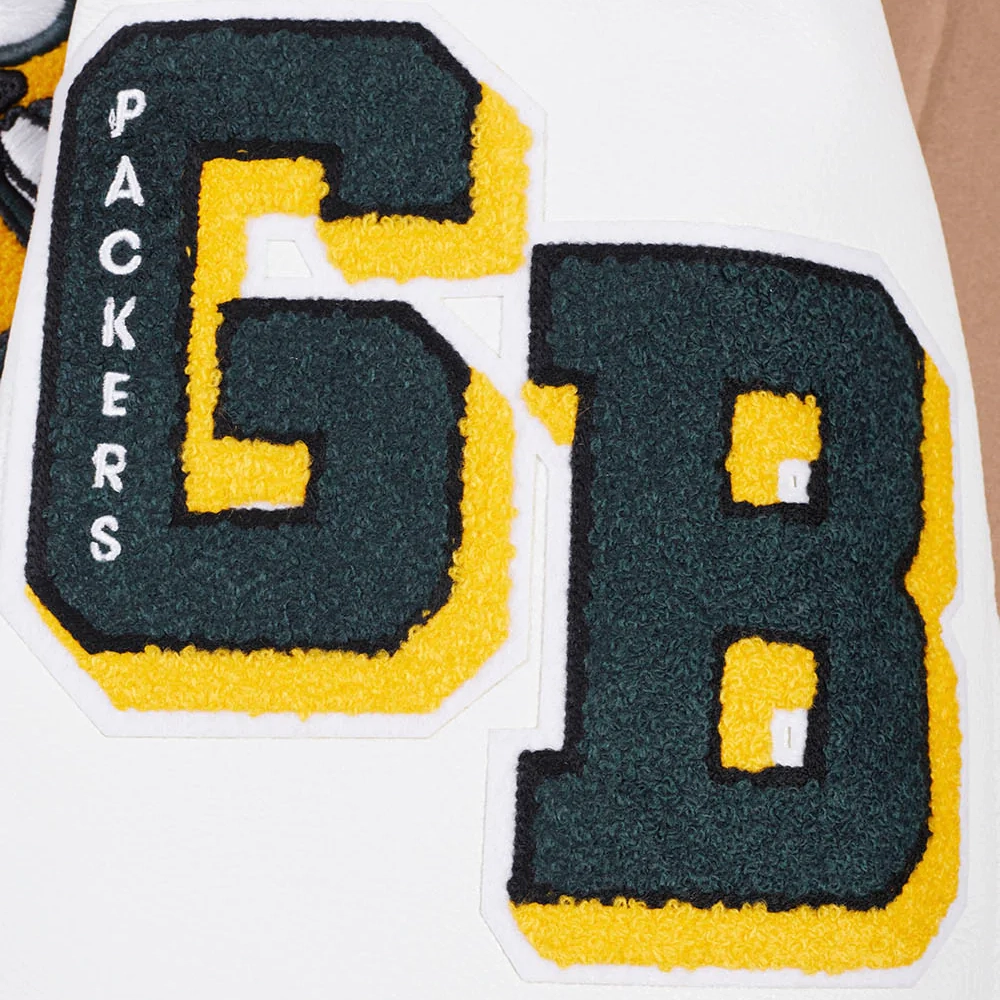 Green bay packers mashup wool leather varsity jacket black 1
