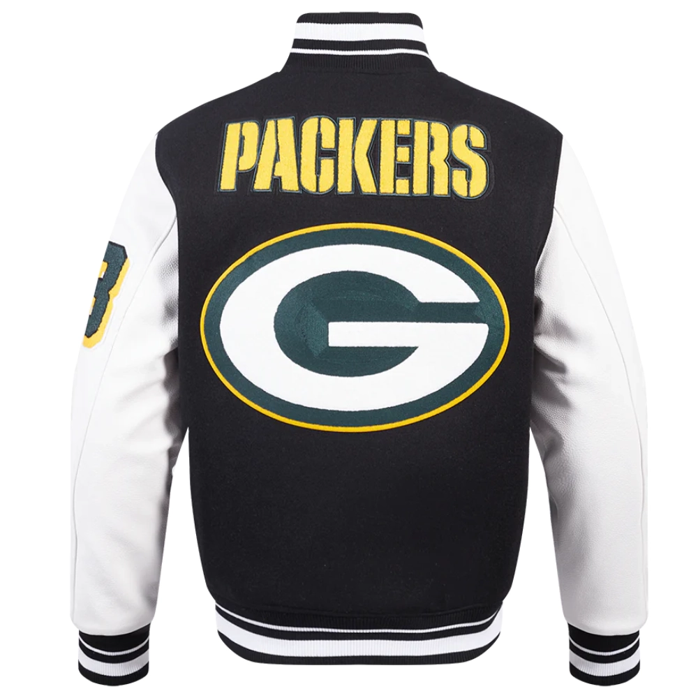 Green bay packers mashup wool leather varsity jacket black 5