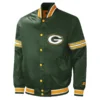 Green bay packers midfield full snap satin varsity jacket green 3