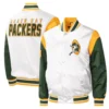 Green bay packers pitch full snap satin varsity jacket white green 4
