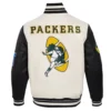Green bay packers retro classic wool leather varsity jacket white black 1