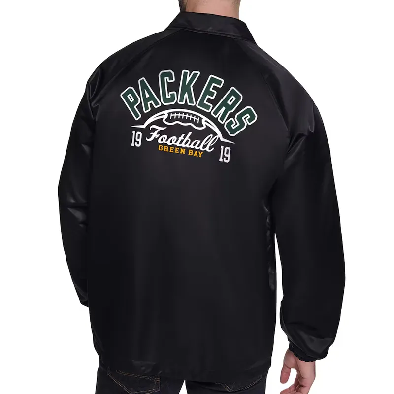 Green bay packers retro logo coaches black jacket