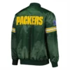 Green bay packers starter pick and roll full snap satin varsity jacket green 4