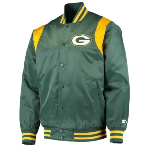 Green bay packers starter prime time satin varsity jacket green 2