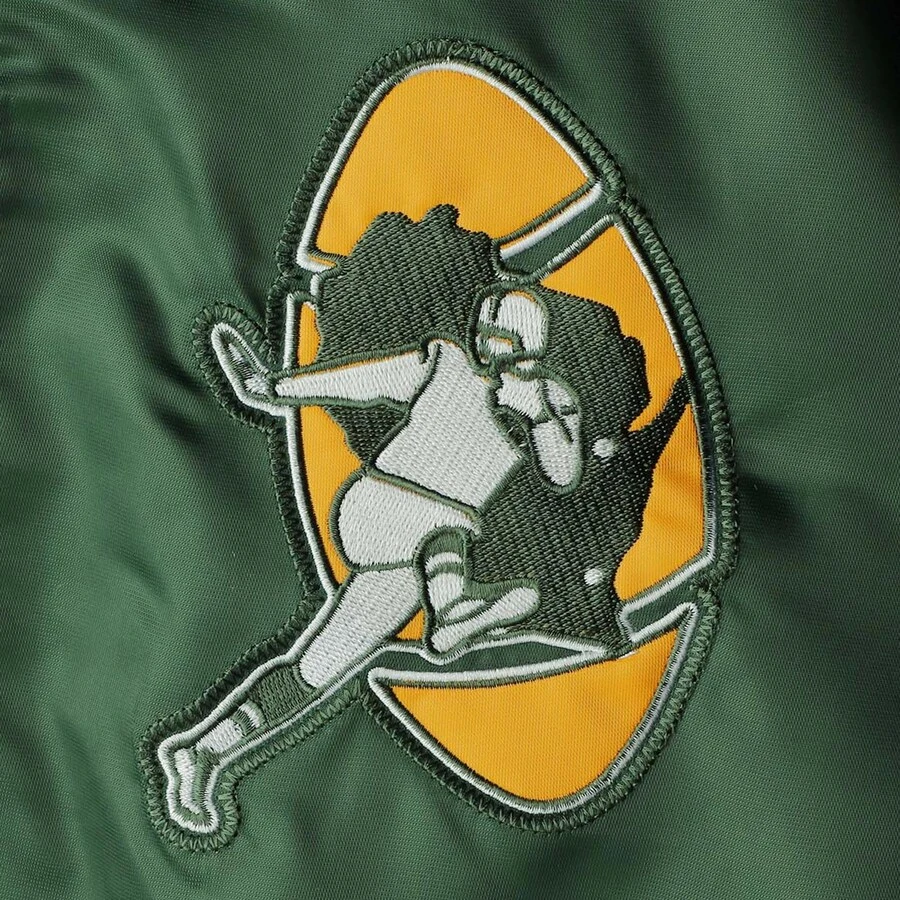 Green bay packers the offensive satin varsity jacket green 3