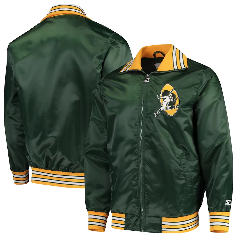 Green bay packers the offensive satin varsity jacket green 4