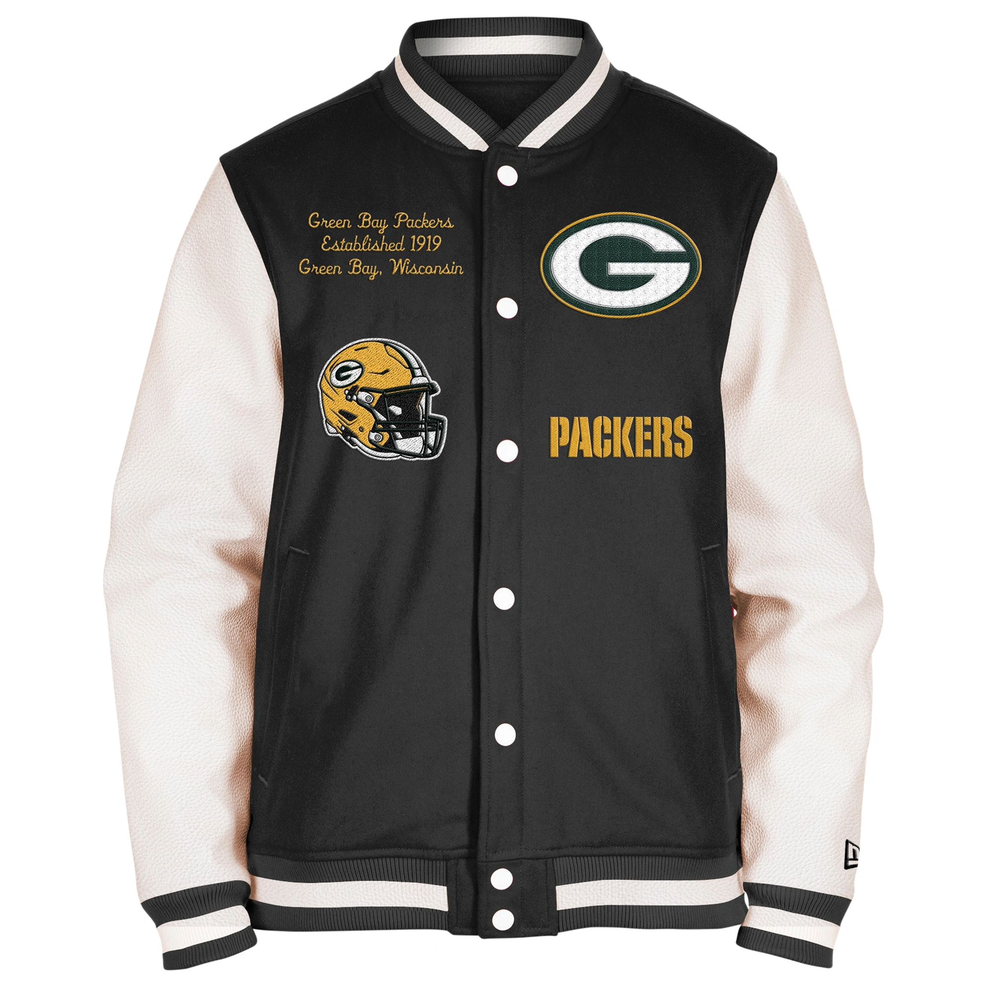 Green bay packers third down 20 full snap varsity jacket blackwhite 1 1