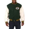 Green bay packers two tone wool leather varsity jacket green white 1