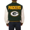 Green bay packers two tone wool leather varsity jacket greenwhite 1 1