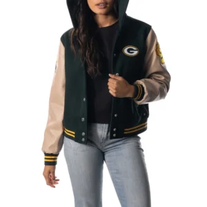 Green bay packers womens sailor full snap hooded varsity jacket green white 3 1