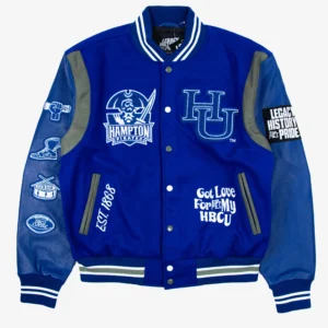 Hampton pirates legacy history pride motto 30 royal blue wool leather varsity jacket
