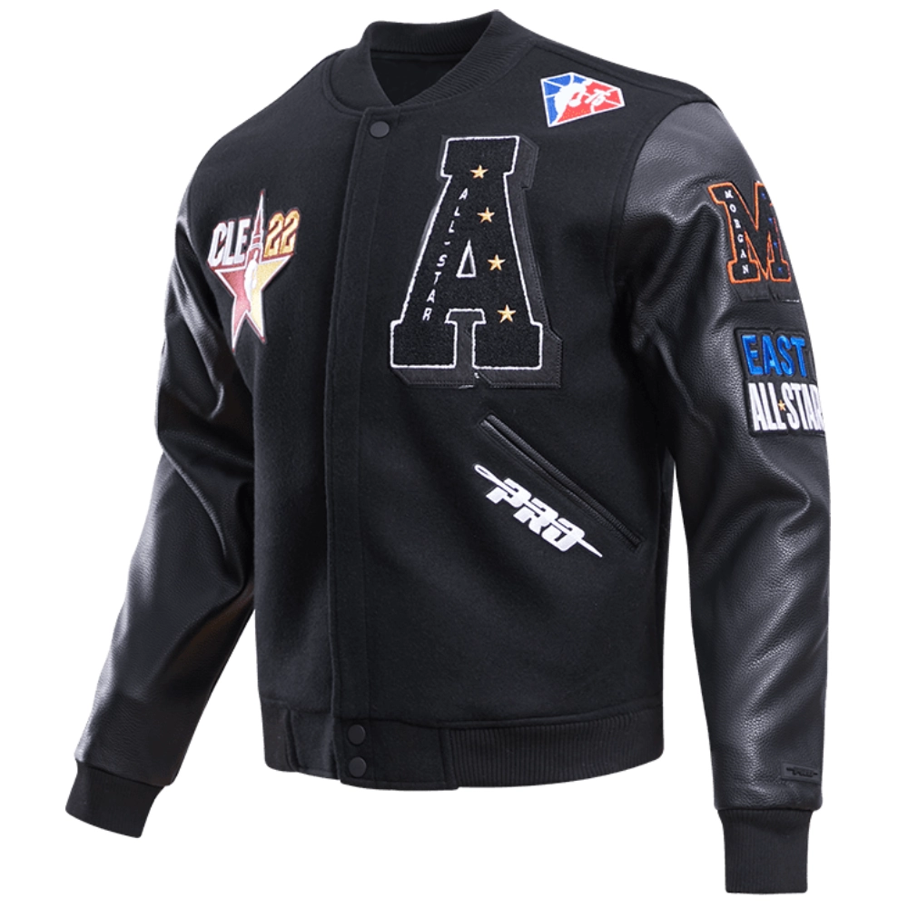 Hbcu all star eastwest logo black wool leather varsity jacket