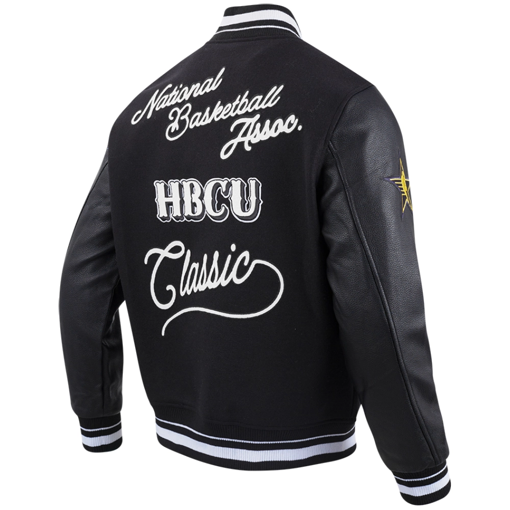 Hbcu x nba all star 2024 black wool leather jacket