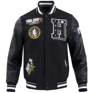 Hbcu x nba all star 2024 black wool leather varsity jacket