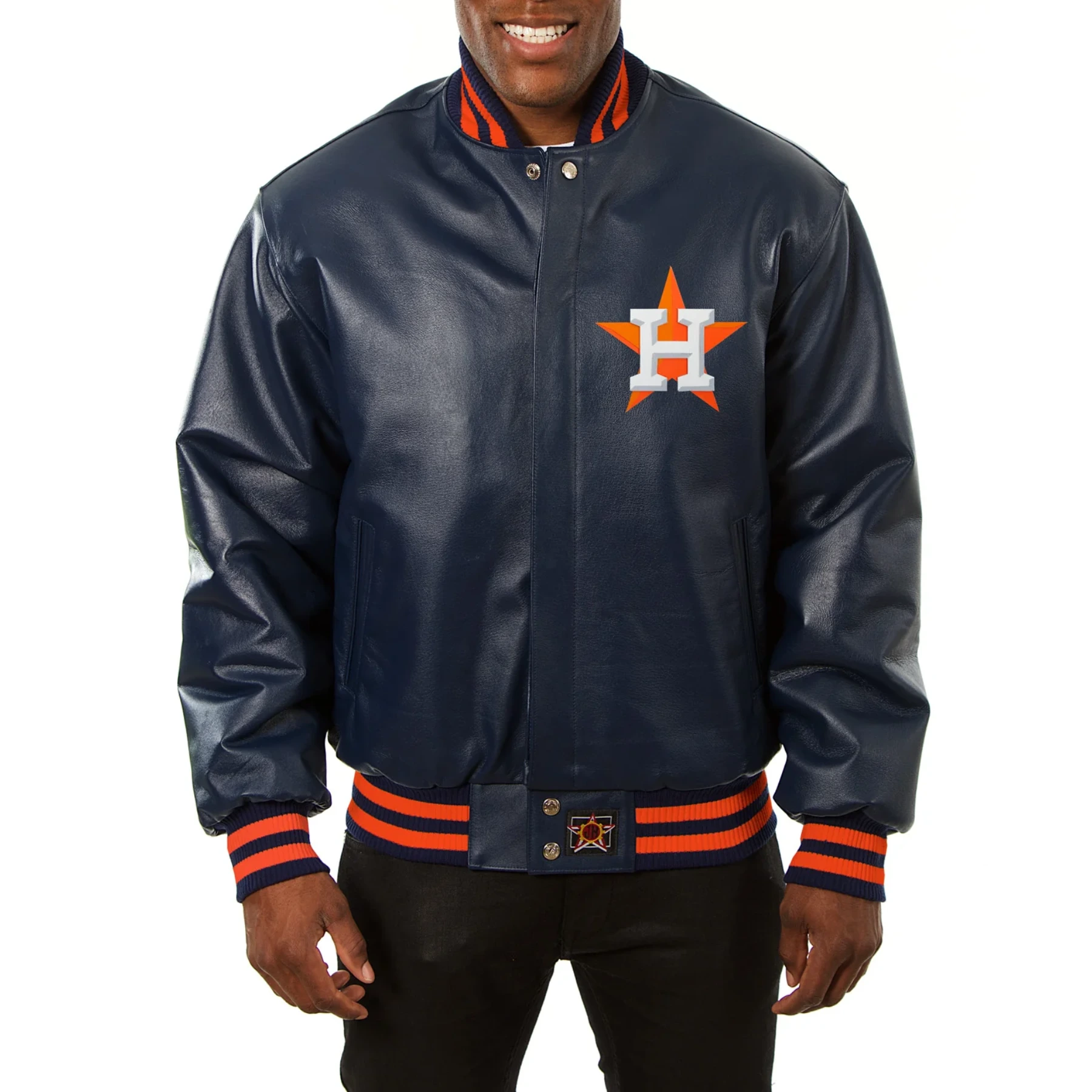 Houston astros full real leather varsity jacket navy 1
