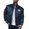 Houston astros full satin varsity trucker jacket navy 1