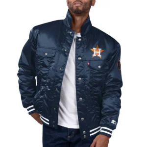 Houston astros full satin varsity trucker jacket navy 1
