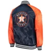 Houston astros lead off full snap satin varsity jacket navy orange 1