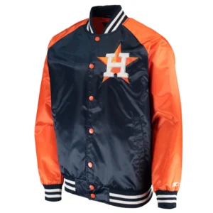 Houston astros lead off full snap satin varsity jacket navy orange 2