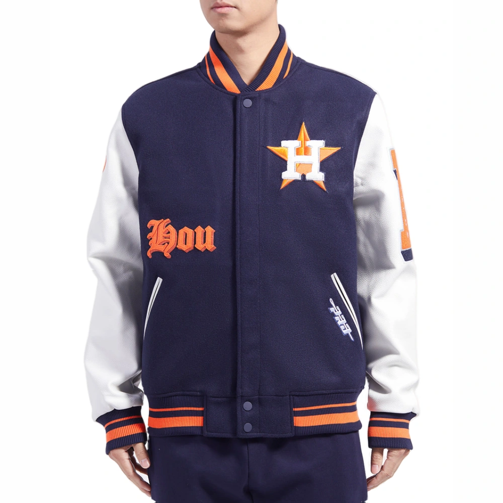 Houston astros old english rib wool leather varsity jacket navy white transformed