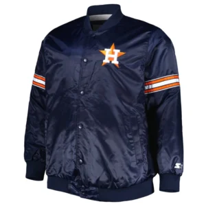 Houston astros pick roll full snap satin varsity jacket navy 2