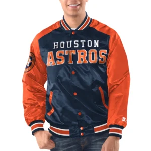 Houston astros renegade satin varsity jacket navy orange 1