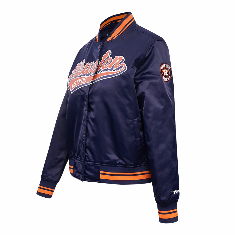 Houston astros script tail womens satin varsity jacket navy 1