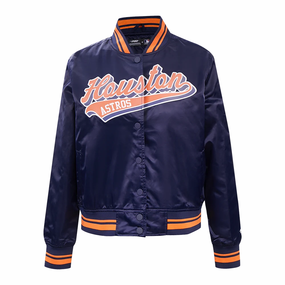 Houston astros script tail womens satin varsity jacket navy 2