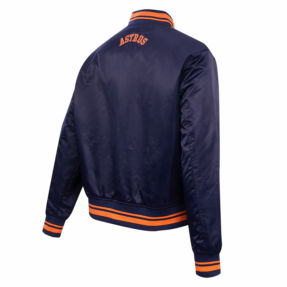 Houston astros script tail womens satin varsity jacket navy 3