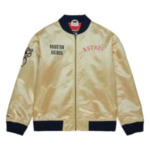 Houston astros team og 20 full zip satin varsity jacket gold 1