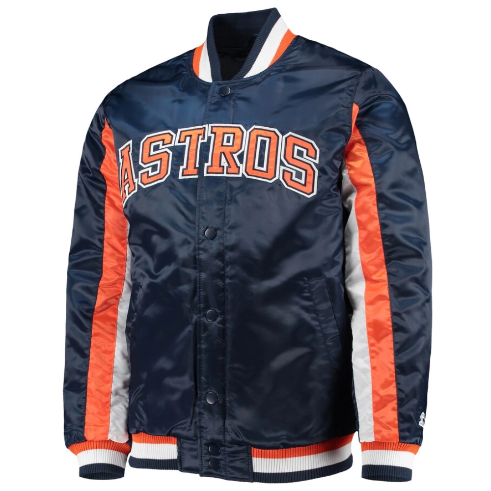 Houston astros the ace satin varsity jacket navy 2