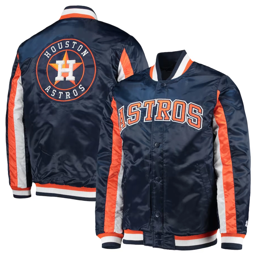 Houston astros the ace satin varsity jacket navy 3