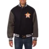 Houston astros two tone handcrafted logo wool varsity jacket navy gray 1