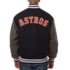 Houston astros two tone handcrafted logo wool varsity jacket navy gray 2
