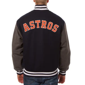 Houston astros two tone handcrafted logo wool varsity jacket navy gray 2