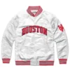 Houston cougars full snap satin varsity jacket white 1