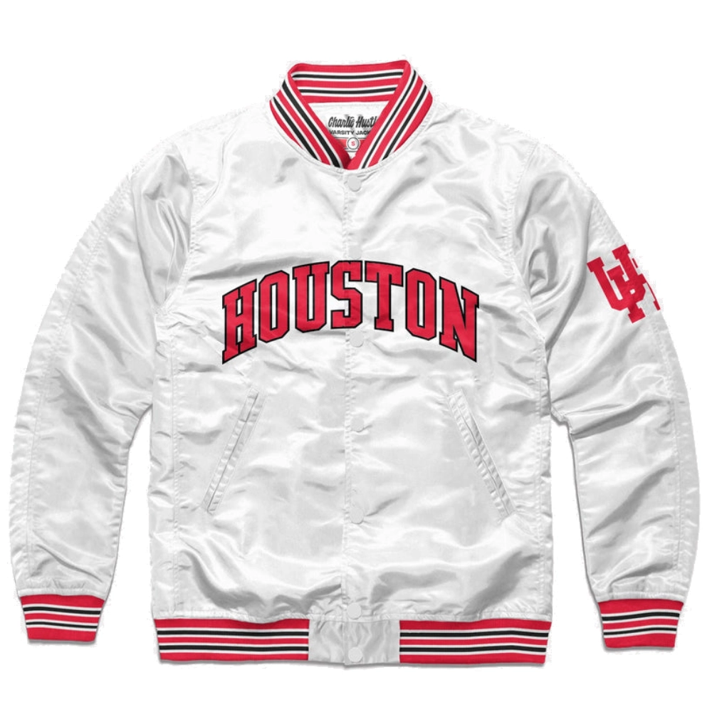 Houston cougars full snap satin varsity jacket white 1