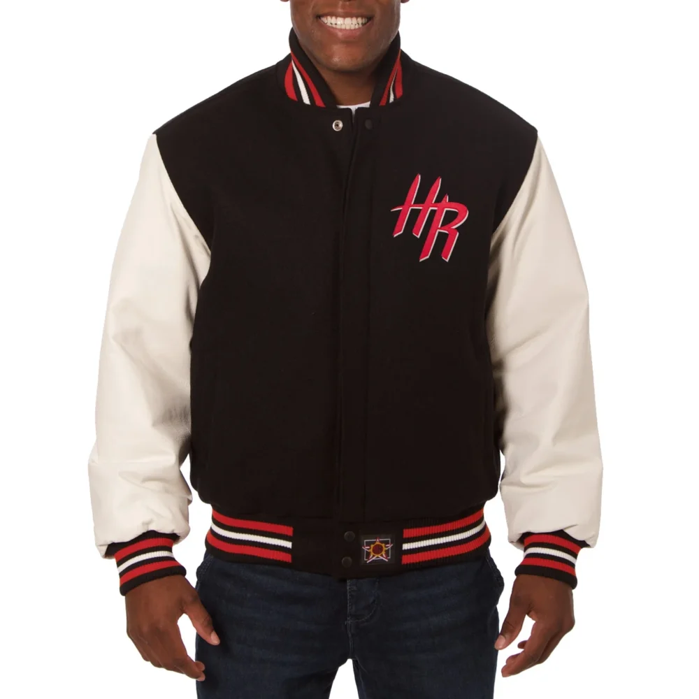Leather Jacket Rockets Houston Rockets Domestic Two Tone Black Wool/Leather Jacket