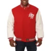 Houston rockets domestic two tone wool and leather jacket red white 1
