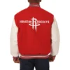 Houston rockets domestic two tone wool and leather jacket red white 2