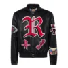 Houston rockets jeff hamilton full leather puffer old english jacket black 1