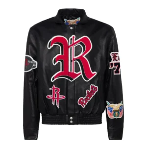 Houston rockets jeff hamilton full leather puffer old english jacket black 1