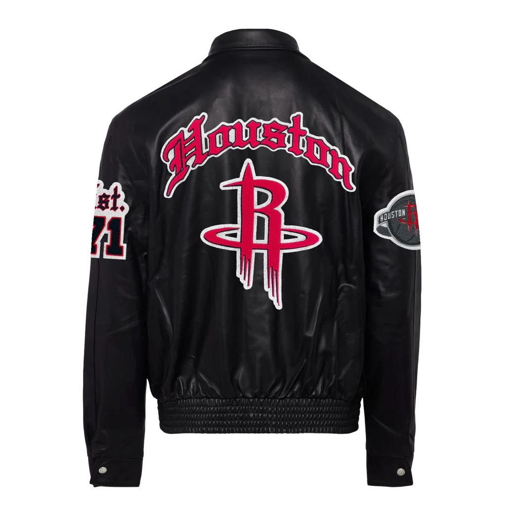Houston rockets jeff hamilton full leather puffer old english jacket black 2