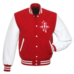Houston rockets letterman wool leather varsity jacket redwhite 1 1