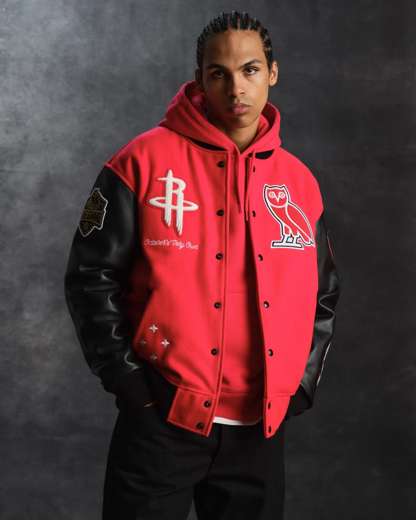 Houston rockets ovo nba wool leather varsity jacket