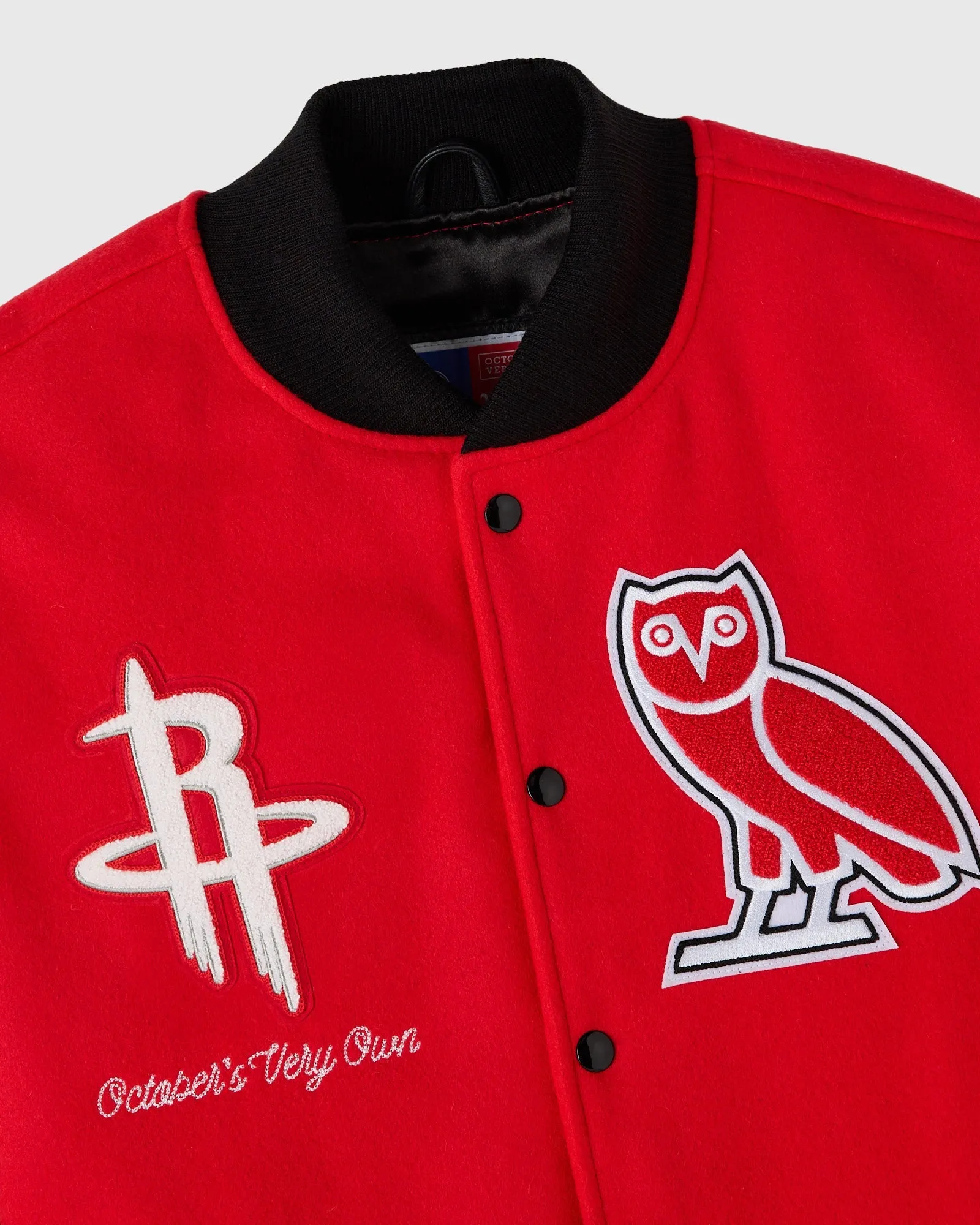Houston rockets ovo x nba wool leather front detail