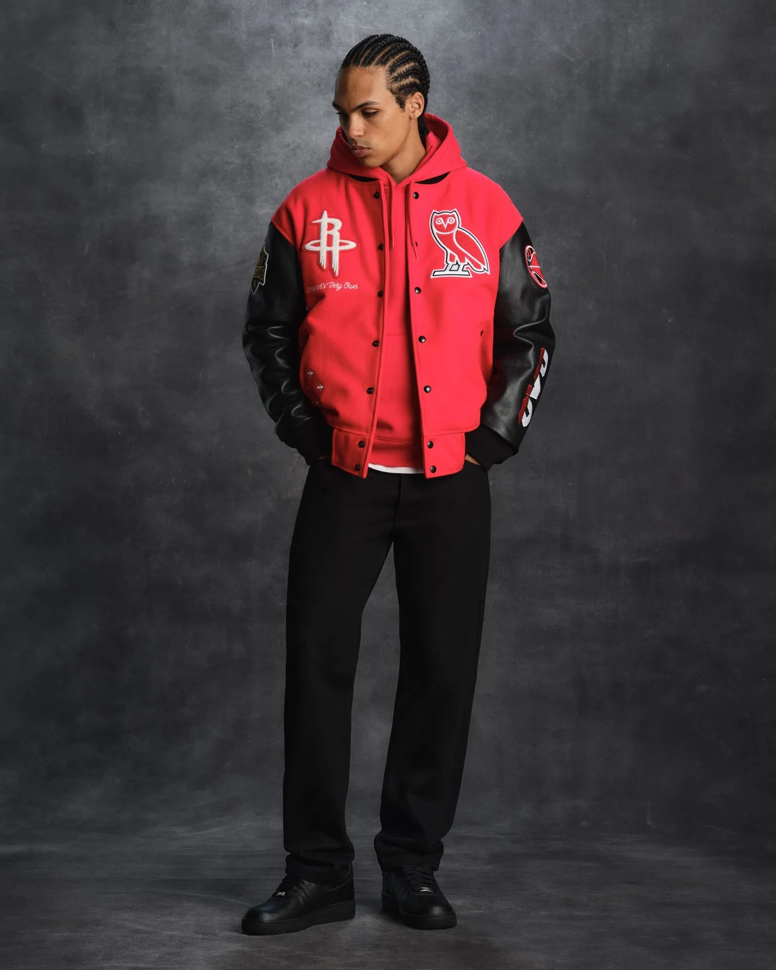 Houston rockets ovo x nba wool leather jacket