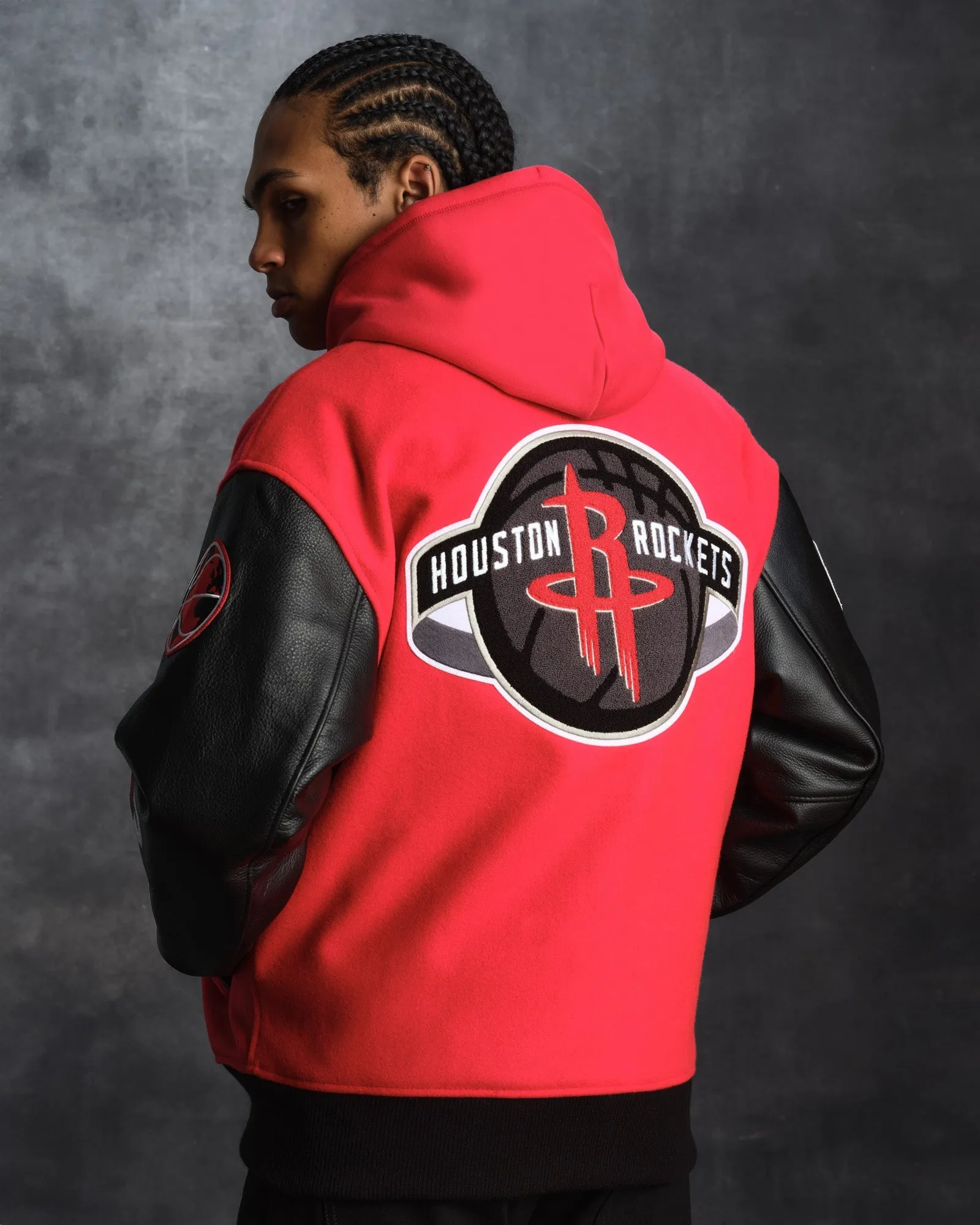 Houston rockets ovo x nba wool leather varsity jacket