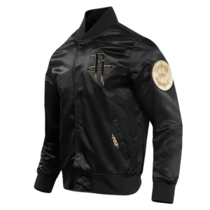Houston rockets pro standard gold logo black satin varsity jacket 1