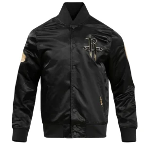 Houston rockets pro standard gold logo black satin varsity jacket 2